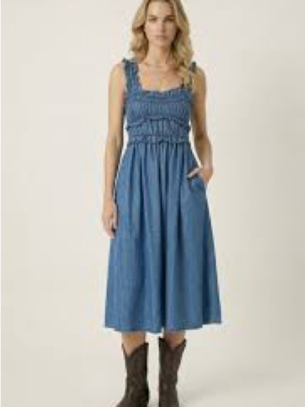 Kimchi Blue urban outfitters  Kenzie Empire Waist Bow Back Denim Maxi Dress xs